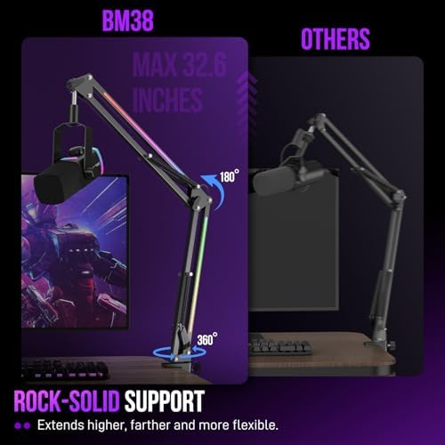 FIFINE AmpliGame BM38 Metal Microphone Boom Arm Stand with RGB for Gaming - Image 3