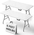 6FT Folding Table, Heavy Duty Plastic Fold-in-Half Utility Table with Handle, Portable Camping Picnic Table with Steel Legs for Indoor Outdoor Party, Dining, White,2 Pack by FoldingFurniture