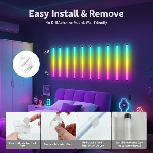 Music Sync LED Wall Lights, 10 Pack Independent Control RGB with App & USB, Beat Activated Lights for Gaming Room, Sensory Room, Party - Image 6