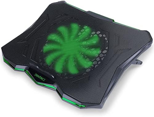ENHANCE Cryogen 5 Gaming Laptop Cooling Pad Stand - Laptop Cooler with 7 Adjustable Height Settings & Dual USB Ports up to 17 inches - 1 Ultra Quiet High Performance LED Fan 800 RPM - Green by ENHANCEGaming