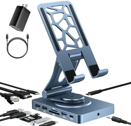 NEWQ iPad Docking Station Stand, 11-in-1 Adapter with 4K@120Hz HDMI, 10Gbps USB Ports, SD/TF 4.0 Reader, RJ45, Audio, for Tablets, Steam Deck, ROG Ally, Legion Go, Msi Claw(with 65W Adapter) by NewQ