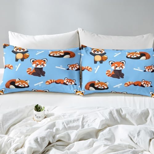 Erosebridal Red Panda Sheet Set Kawaii Fitted Sheet Full Size Cute Animal Pattern Flat Sheet for Kids Boys Girls Cartoon Panda Printed Bed Sheet Set Wildlife Style Top Sheet Child Bedroom Decor Blue - Image 5
