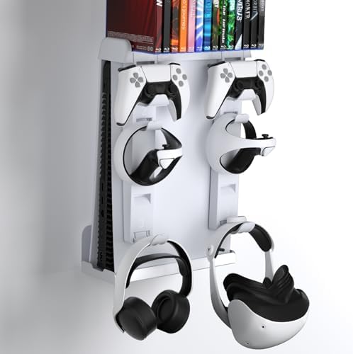 innoAura P5 Wall Mount Bracket for P5 2020 Model, 8-in-1 Adjustable Mount Kit Compatible with P5 Digital/Disc Edition Consoles, Controllers, Headset, P-SVR2 & 14 Game Slots - White by innoAura