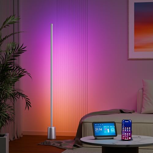 Ailofy Corner Floor Lamp, 1500lm RGBW Corner Lamp Work with Alexa & Google Assistant, 16 Million DIY Colors, Sync with Music, App Control, Modern LED Floor Lamp for Living Room & Bedroom, Silver Grey by Ailofy