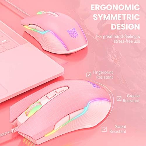 RGB Gaming Mouse Wired, 6400 DPI & 7 Buttons, Pink - Image 5