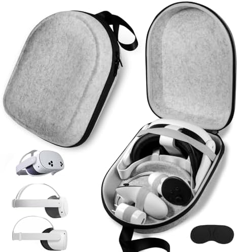 BnLnHOGVR Carrying Case Compatible with Oculus Meta Quest 3S/Quest 3/Quest 2, Apple Vision Pro VR Headsets Original Head Strap and Controller Accessories, Hard Shell Bag for Travel and Storage by Unknown