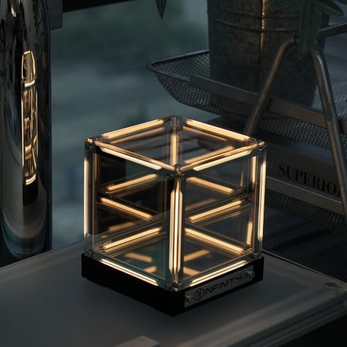 Infinity Cube Light, Infinity Mirror Cube 4D Acrylic LED Abyss Effect Touch Switch Dimmable Rechargeable Mood Night Light for Gaming Desk Office Bedroom Futuristic Decor (Warm) by Unknown