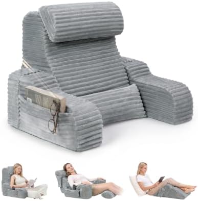 Foldable 5PCS Reading Pillow for Bed, Grey, 19” by ESUERDO