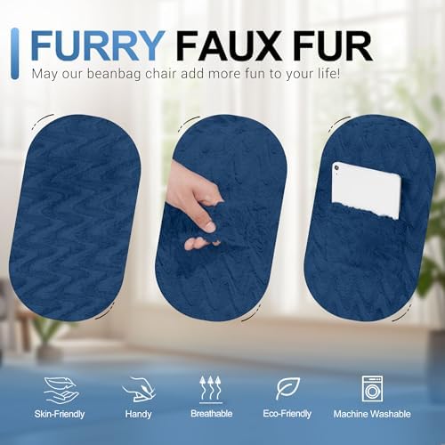 5FT Bean Bag Chair,Giant Bean Bag Chairs for Adults,Big Bean Bags with Memory Foam Filled, Large Beanbag Chairs with Chevron Plush Cover-Blue - Image 6