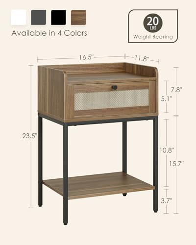 Masupu Rattan Nightstand,3-Tier Modern Bedside Night Stand with Storage Drawer and Shelf,Small End Side Table for Bedroom,Living Room,Walnut Brown (Without Outlet, Brown) - Image 2