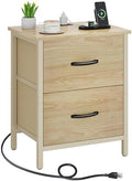 Vagusicc Nightstand with Charging Station, Bedside Table with USB Ports and Outlet, End Table Side Table with 2 Fabric Drawers for Bedroom, Living Room, Natural by Vagusicc
