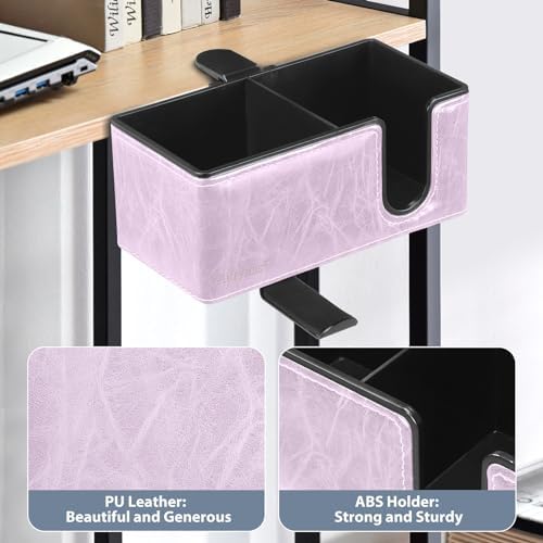 Under Desk Cup Holder Clamp on Cup Holder PU Leather Clip on Desk Organizer - Image 4