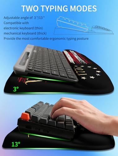 Ergonomic Wave Wrist Rest with Keyboard Stand, Cushioned Palm Rest, Comfortable Integrated Memory Foam for Natural Typing and Relieve Wrist Pain, US Flag - Image 2