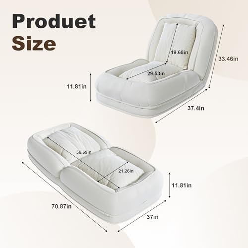 KEIKI Giant Human Dog Bed for People, Adjustable Floor Sofa Bed with 5-Position Backrest & 2 Pillows, Foldable Human Size Dog Bed, Plush Lounge Chair for Adults, Gaming, Reading, Relaxing, Off White - Image 2
