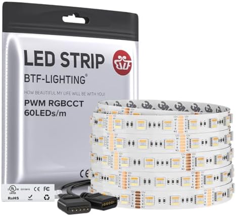 BTF-LIGHTING RGBCCT LED Strip UL Listed 16.4ft 60LED/m 300LED DC12V IP30 by BTF-LIGHTING