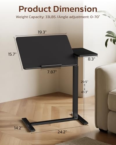 Simple Deluxe Standing Rolling Desk with Hidden Casters, Height Adjustable Pneumatic Mobile Laptop Desk, Tilting Bedside Table for Laptop, Overbed Bedside Table Hospital Home Use, Black - Image 3