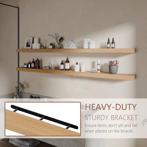 72 inch Long Floating Shelves for Wall,Solid Wood Long Wall Shelves Set of 2,Natural Wooden Mounted Shelf,Bookshelf Bathroom Shelves (Natural, 72 Inch) - Image 4
