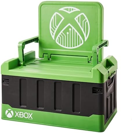 Numskull Xbox 2-in-1 Toy Storage Box & Folding Chair - Gaming Accessory Organizer with lid and handles for Family Rooms, Official Microsoft Merchandise by Numskull