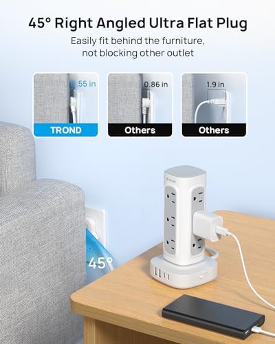 TROND Space-Saving Surge Protector Power Strip Tower, Extension Cord 10 ft - Image 4