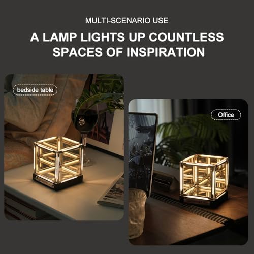 Infinity Cube Light, Infinity Mirror Cube 4D Acrylic LED Abyss Effect Touch Switch Dimmable Rechargeable Mood Night Light for Gaming Desk Office Bedroom Futuristic Decor (Warm) - Image 3