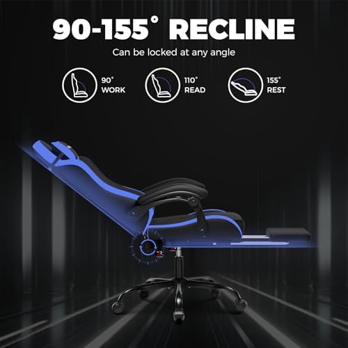 GTPLAYER Gaming Chair, Ergonomic Game Computer Chairs with Foot Rest for Adults, Adjustable PC Game Chair with Reclining Function and Comfortable Headrest for Home and Office Use (Blue) - Image 6