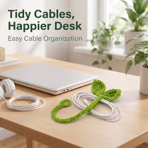 Green Crochet Leaf Sprout, Lucky Handmade Knitted Sprout Headphone Accessories, Leaf Headset Attachment, Multi-Functional Cute Cable Tie Crocheted Knitting Plant Bookmark Gift for Book Lovers - Image 6