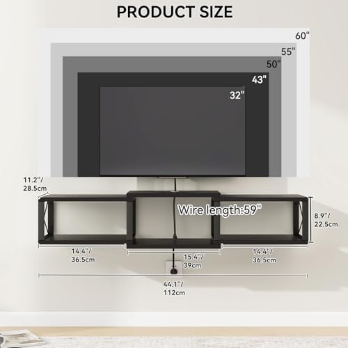IBUYKE Floating TV Stand with Power Outlet,Wall-Mounted Floating Stand for TVs up to 55",Metal Wall Entertainment Center,Wall Mounted TV Shelf with Storage for Living Room Bedroom,Black UWST011B - Image 4
