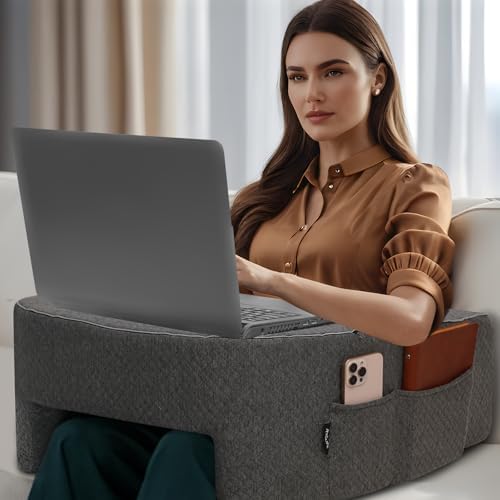 Lap Desk Pillow with Arm Rest, Gaming Pillow for Bed, Laptop Desk for Couch, Comfortable for Reading, Working, and Crocheting by Unknown