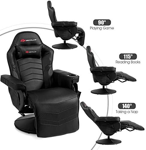 Goplus Massage Gaming Chair, Racing Style Gaming Recliner w/Adjustable Backrest and Footrest, Ergonomic High Back PU Leather Computer Office Chair Swivel Game Chair w/Cup Holder and Side Pouch - Image 4