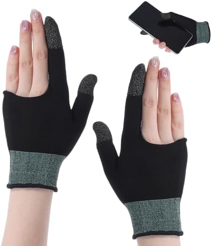 Ultra-Thin Mobile Gaming Gloves, Gaming Gloves for Sweaty Hands, Touchscreen Gaming Finger Sleeves for Phone Tablet Game Players Streamer (Black + Green) by Unknown