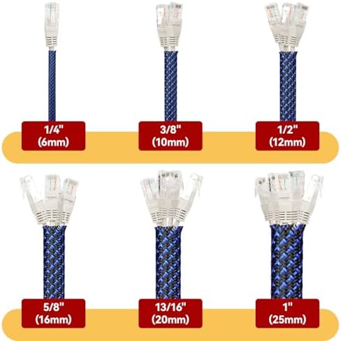 Braided Cable Sleeve, 16.4ft Expandable Mesh Cable Management Sleeve, Wear-Resistant Cord Protectors from Pets No Chew Flexible Wire Sleeving for Audio Video (Blue and Black, 1/4") - Image 2