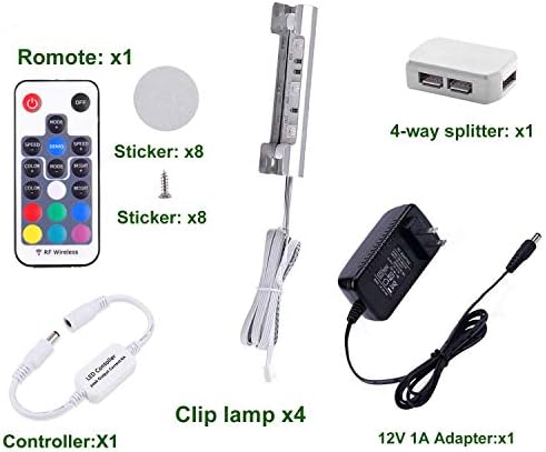 AIBOO LED Under Cabinet Night Lights Kit for Glass Edge Shelf Back Side Lighting Using Flexible Cable and Clip with RF Remote(4 Lights,RGB) - Image 2