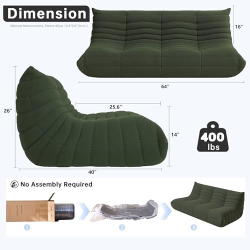 WHGBJA Oversized Bean Bag Chair for Adults with Memory Foam 3 Seater Couch | Floor Sofa Couch for Gaming, Reading, Bedroom, Living Room, Comfy, Boneless, Ergonomic - Image 2