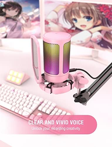 FIFINE AmpliGame Pink USB Gaming Microphone, Condenser RGB Mic for PC/PS5 - Image 6