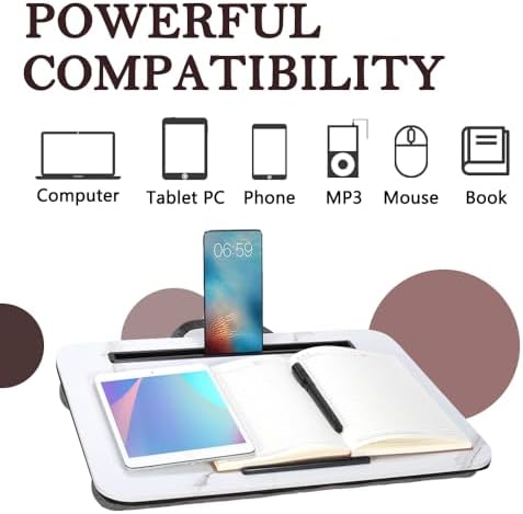 Portable Laptop Desk Fits Up to 16“ Laptops, with Tablet Slot, Built-in Cushion, Great for Home & Office,Lap Desk for Laptop,Lap Desk with Cushion (White Marble, Medium) - Image 6