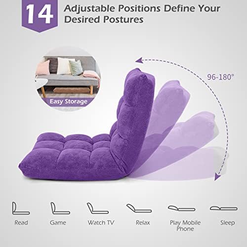 COSTWAY Adjustable Gaming Chair, Purple, 14-Position Back Support, Soft Coral Fleece, Portable, Lightweight, 22" x 24" x 22" - Image 6