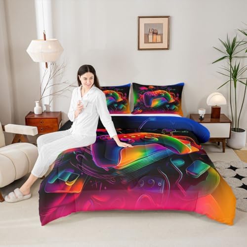Erosebridal Gamer Comforter Set Game Consoles King Bedding Set for Adult Men Modern Gaming Comforter Abstract Vintage Duvet Insert - Image 2