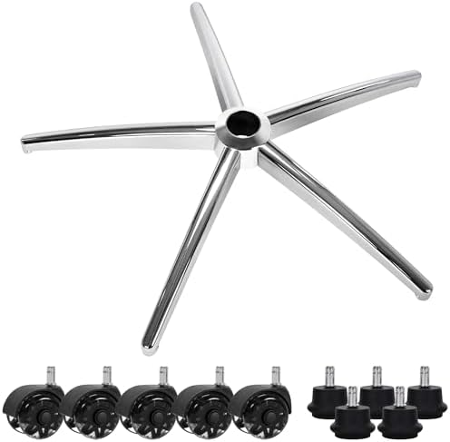 Office Gaming Chair Metal Base Replacement Part with 5 Wheels 5 Bell Glides | Heavy Duty 2500lbs Steel Frame, 5 Quiet Rubber Casters for Hardwood/Tile/Carpet, 28" Computer Chair Base Center hole 2" by Frassie
