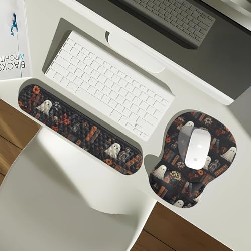 Ghost Book Mousepad with Wrist Rest Halloween Computer Keyboard Mouse Pad Black Cute, Mouse Pad with Wrist Rest for Computer Keyboard, 2 In1 Mousepad with Wrist Support Easy Typing&Relieve Wrist Pai - Image 3