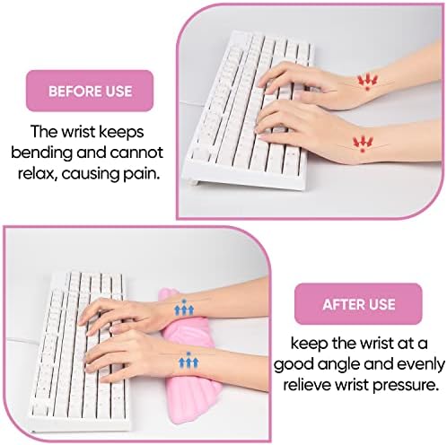 Sushret Angel Wing Cloud Keyboard Wrist Rest, Soft Leather Memory Foam Keyboard Wrist Support for Pain Relief, Ergonomic Anti-Slip Cute Computer Palm Rest for PC Gaming/Laptop/Hand Pad(1-Wing Pink) - Image 3