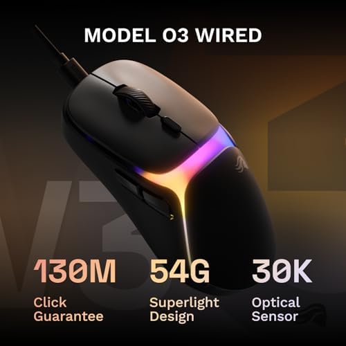GLORIOUS Gaming Model O3 Wired Gaming Mouse - Ultralight 54g Weight, 130M Click Optical Switches, 30K DPI BAMF 3.0 Sensor, 750 IPS Tracking, 50G Acceleration, Supports All Grip Types - Black - Image 2