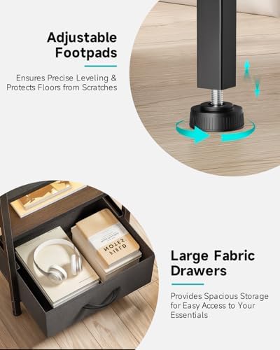 Lazzanto Nightstand with Rear Charging Station, LED Light, 2 Drawers, Black - Image 6
