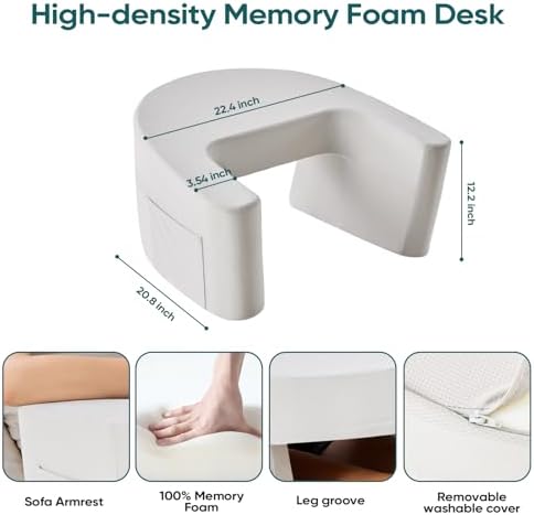 DUMOS Reading Pillow Lap Desk, Storage Pockets, Ergonomic Memory Foam - Image 2
