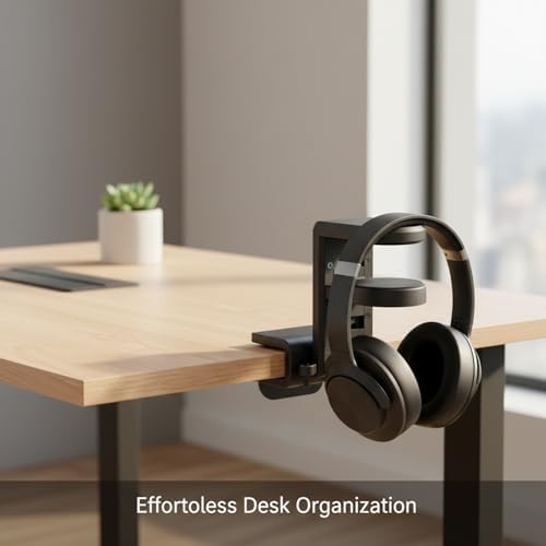 Under Desk Headphone Hanger Clamp, Rotating Mount for Sit-Stand Desks, No-Drill Installation, Paper-Based Composite (1 PC) - Image 3