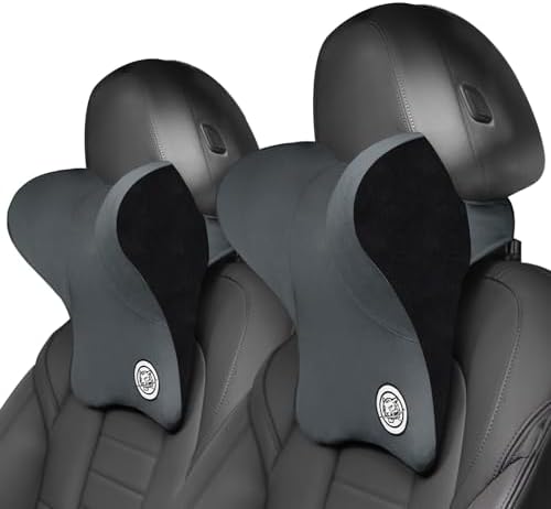 Car Neck Pillow for Driving Seat Car Headrest Pillow with Flexible Strap, 100% Memory Foam Neck Support Pillow for Car, Office Chair Dark Grey Pack of 2 by TKLoop