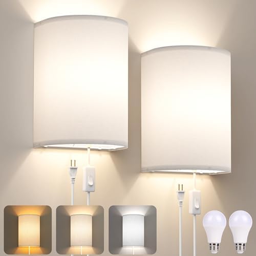 Yunaking Plug in Wall Sconces Set of Two Wall Lights with On/Off Switch by Yunaking