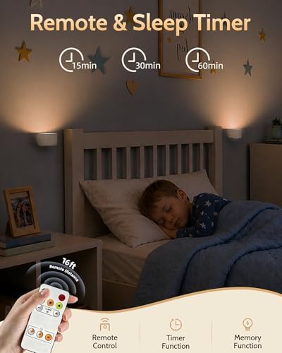 LED Wall Mounted Lights, Rechargeable Wall Sconces, 3 Color Temps, Remote & Touch, 360° Rotating and Dimmable for Bedroom, Bedside & Reading (White, 2 Pack) - Image 3