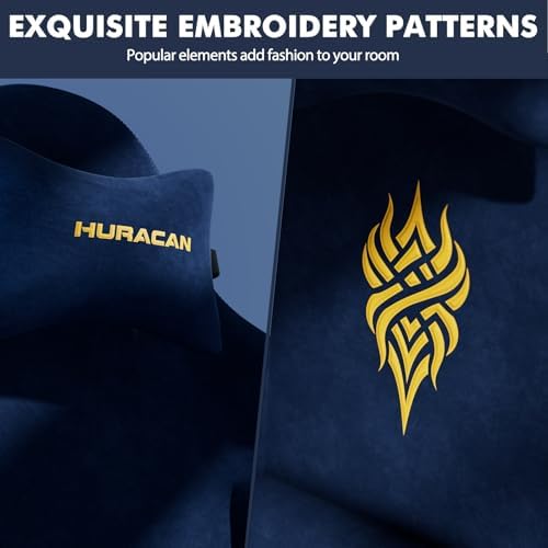 Ferghana Velvet Fabric Gaming Chair - 20.5″ Wider Seat Cushion, Fire Embroidery, Ergonomic High Back Game Chair with Footrest | Computer Chair with Massage Lumbar Support for Adult, Navy - Image 5