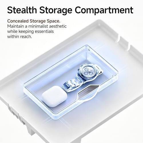 COOL-ANGLE Bedside Shelf, Hidden Storage, Cup Holder, White - Image 3