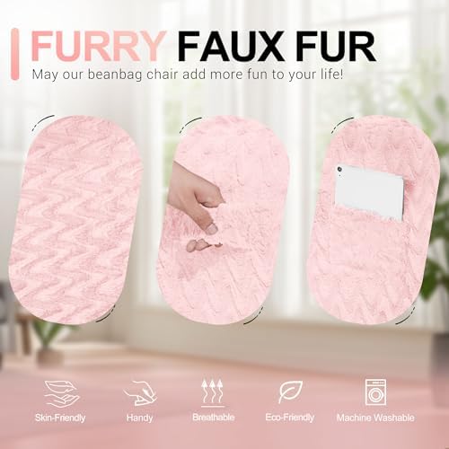 5FT Bean Bag Chair,Giant Bean Bag Chairs for Adults,Big Bean Bags with Memory Foam Filled, Large Beanbag Chairs with Chevron Plush Cover-Soft Pink - Image 6